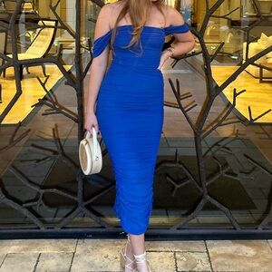 Blue Off-Shoulder Bodycon Dress